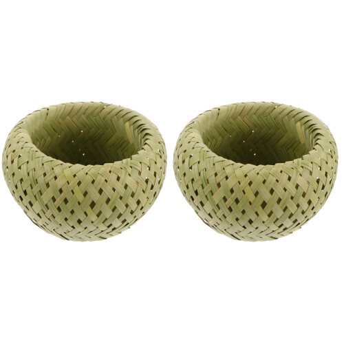 2Pièces Panier Vert En Bambou Solide Pour Rangement Multifonction