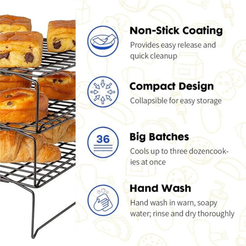 Stainless Steel Non-Stick Baking Tray with Wire Grid, Cooling Rack for Oven,Foldable Three-Piece Cake Cooling Rack