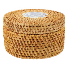2St Lichtbruine Rieten Snackcontainer Met Keramische Afwerking