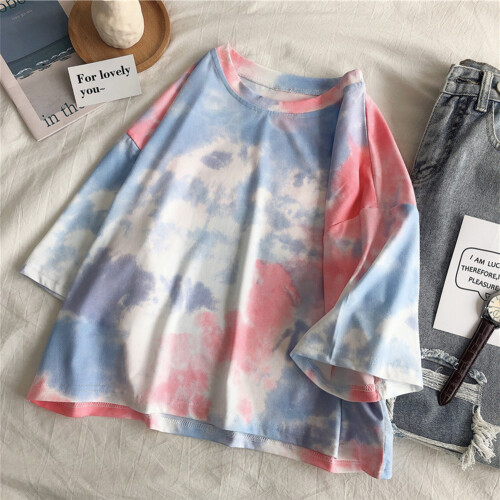 Βασικά μπλουζάκια για γυναίκες Tie Dye με κοντομάνικο μπλουζάκι, casual, καλοκαιρινές 1