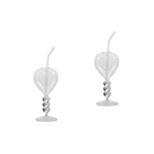 2Sets Unieke Transparante Cocktailglazen Met Hartdesign En Rietje