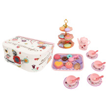 Tin Tea Set for Toddlers, Role Play Pretend Party with Detachable Lid, Portable Tea Party Set for Easy Storage, Non-Toxic Material Safe for Kids,