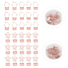30Pcs Easy To Use Binder Clips, Rose Gold Star & House Style Hollow Out Design Wide Application for Office Supplies, School, Home, Wedding