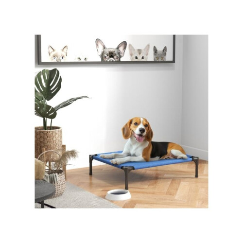 Raised Dog Bed Cat Elevated Lifted Portable Camping w/ Metal Frame Blue (Medium) 1