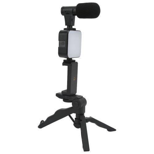 Vlogging Equipment Bundle for Influencers with Adjustable LED Light Microphone Tripod and Bluetooth Remote, Universal Smartphone Holder for Stable 2