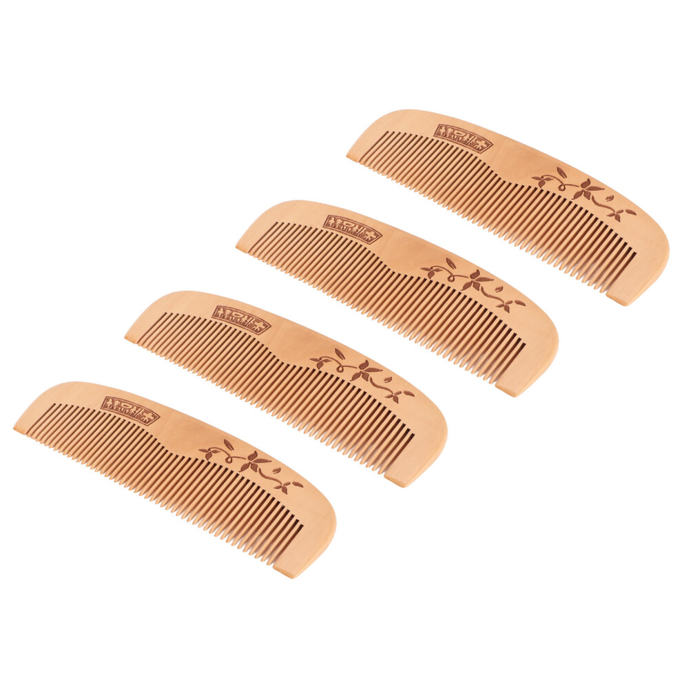Peach Wood Comb 4pcs, 17cm, Carved Pattern Massage