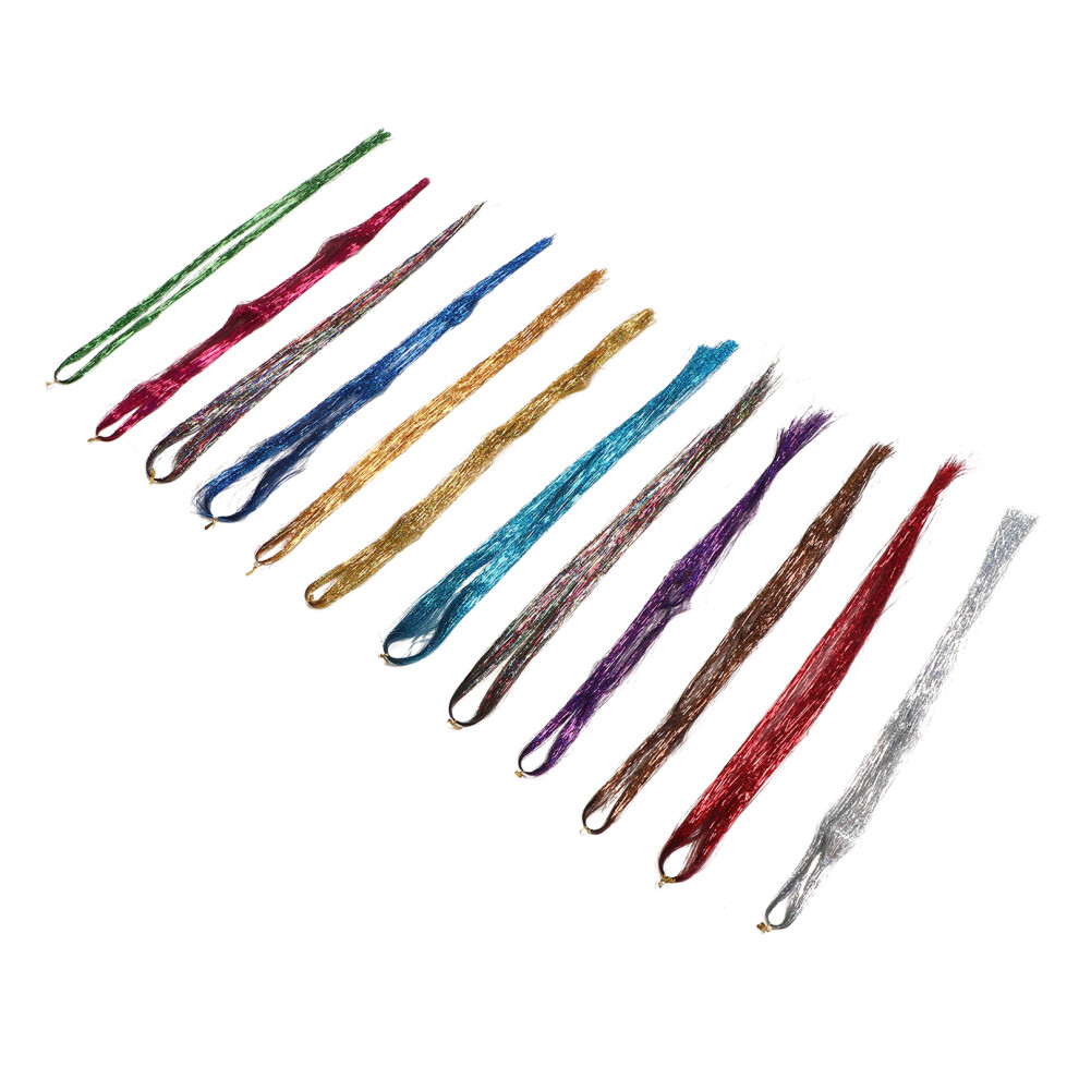 Heat Resistant Hair Tinsel 12 Colors Sparkling Shiny Hair Extensions for Events