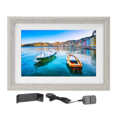 Interactive Photo Display With IPS Touch Screen WiFi Streaming Gallery Quality Wooden Frame In White For4K Digital Picture Viewing