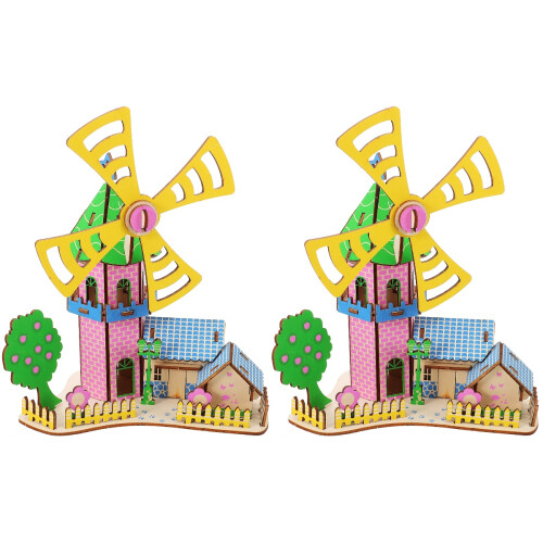 2Ensembles Puzzle 3D Maison En Bois DIY Assemblage Facile 2