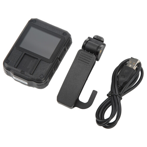 Câmera de alta resolução com lente grande angular e bateria de longa duração. Microfone integrado. Visor LCD para fácil operação. Design com 1