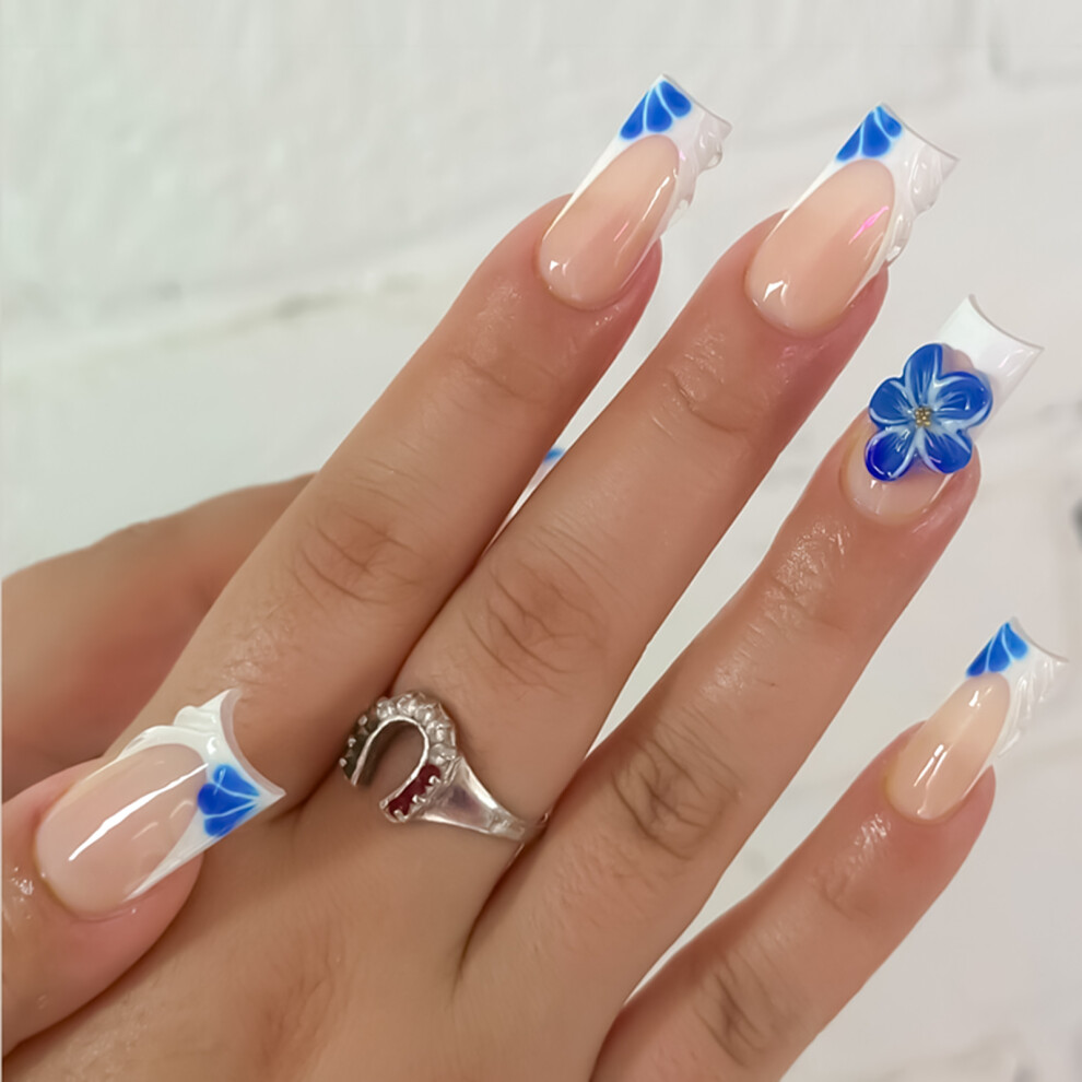 Creation-3C Pink,White Pink Square Fake Nails With White Tip - Chip Proof