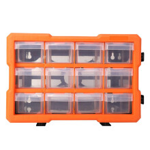12-Grid Plastic Storage Cabinet with Transparent Drawers, Durable Tool Organizer for Screws Nails Fasteners and Crafts, Wall Mountable Stackable