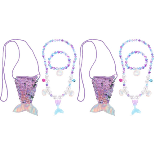 2Ensembles Collier Queue De Sirène Violet Bracelet Pour Fille 2
