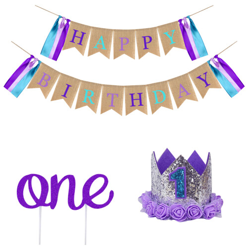 3Sets Colorful Pull Flag Birthday Hat Cake Topper Party Decoration Set 1
