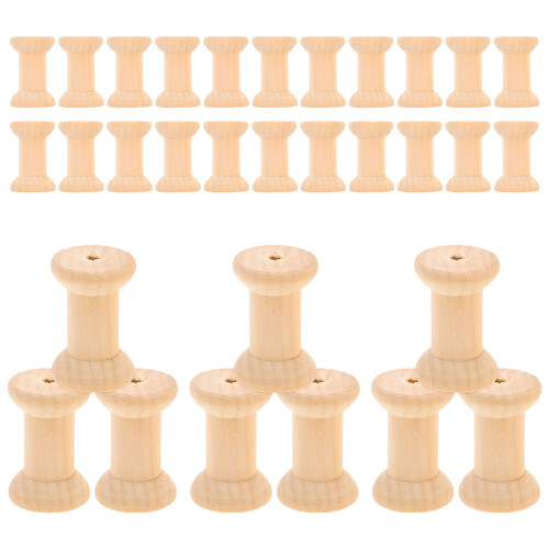 100Pcs Beige Wooden Spools for DIY Thread Storage and Craft Projects 2