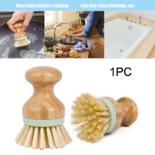 Cepillo de limpieza ecológico con mango de bambú, estropajo antiarañazos para fregadero y utensilios de cocina antiadherentes, cepillo de material
