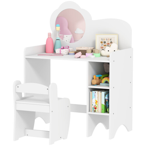 AIYAPLAY Kids Dressing Table with Mirror, Stool, Vanity Table, White 1