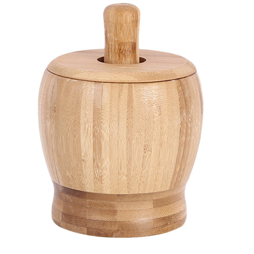 2Pièces Mortier Pilon Bois Clair Ail Pour Usage Culinaire 1