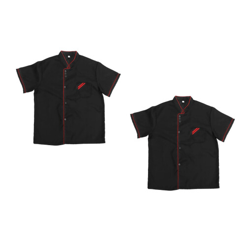 2Pcs Black Breathable Chef Coat Practical Catering Restaurant Uniform 1