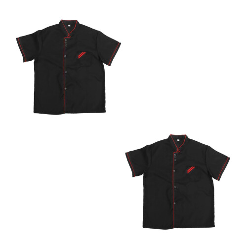 2Pcs Black Breathable Chef Coat Practical Catering Restaurant Uniform 2