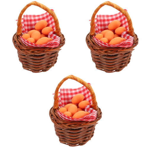 3Ensembles Mini Paniers Micro-Scènes En Résine Et Bambou Oeufs 2