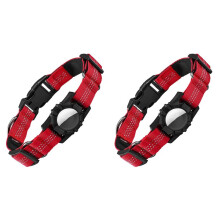 2X Dog Collar, Reflective Air Tag Dog Collar for Airtags - Adjustable Durable Heavy Duty Dog Collar Red