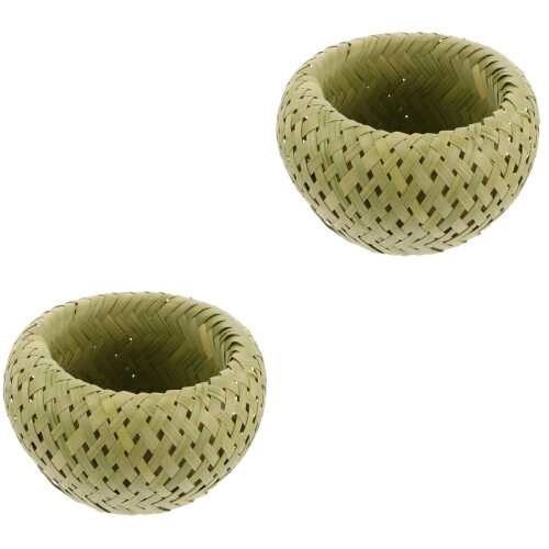 2Pièces Panier Vert En Bambou Solide Pour Rangement Multifonction 2