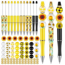 12Er-Pack Perlenstifte Aus Kunststoff, Verschiedene Perlenstifte, Holzperlen, Kristall-Abstandsperlen-Set, Runde Perlen, Schwarze Tinte,