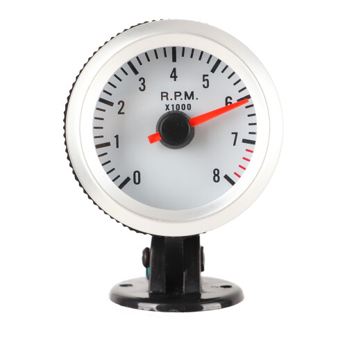 Automotive Gauge With Led Display, 2In52Mm Red Pointer White Dial Abs Plastic Construction Ensures Durability And Precision, Adjustable Bracket 2