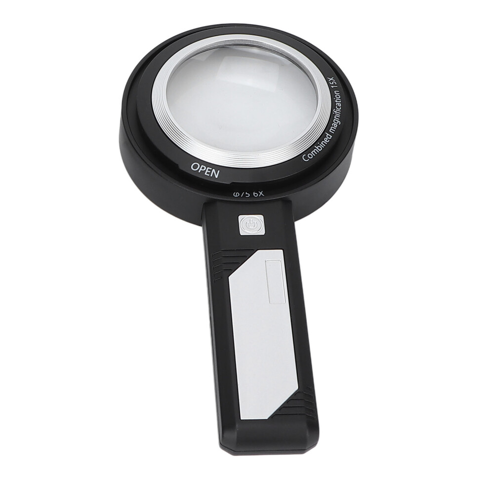 6X/15X Handheld Magnifier with 6 LED Lights for Reading Inspection Seniors