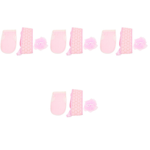 4Sets Compacte Roze Badhanddoek Voor Scrubben En Douchen Met 1