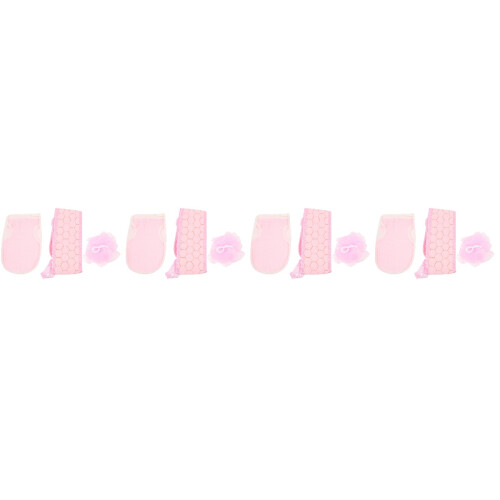 4Sets Compacte Roze Badhanddoek Voor Scrubben En Douchen Met 2