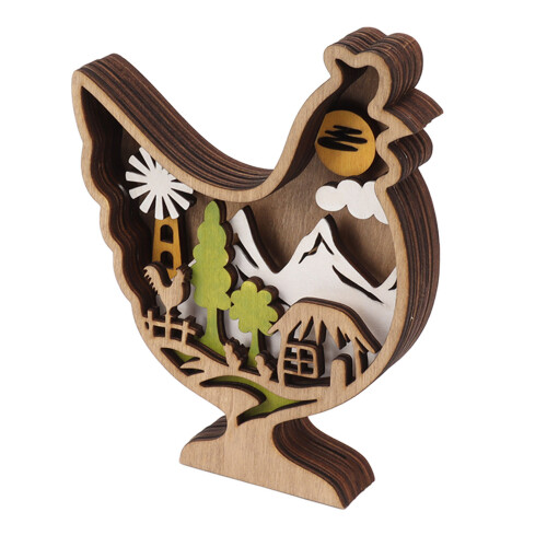 Hühner-Lichtstatue aus Holz, Buchsbaum, 3D-Hohlform 2