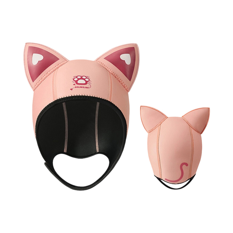 Pink (S, ) Cat Ear Outdoor Diving Cap Adjustable Thermal Insulated Swim Headgear Cute Waterproof Swim Hat For Snorkeling Beach