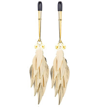 (One Size, Gold) Womens Metal Feather Nipple Clamps BDSM Games Teasing Fun Bedroom Accessories Adult Couples Training Clips