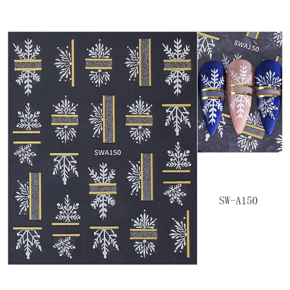 (10cmx8cm, A) Christmas Nail Stickers, Elegant Snowflake Manicure Stickers DIY Holiday Salon Supplies