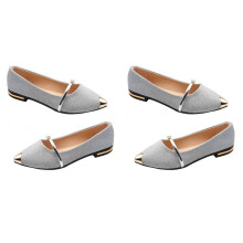 2Pairs Fashion Silver Pearl Flat Nude Shoes Woman Pumps Easy Wear