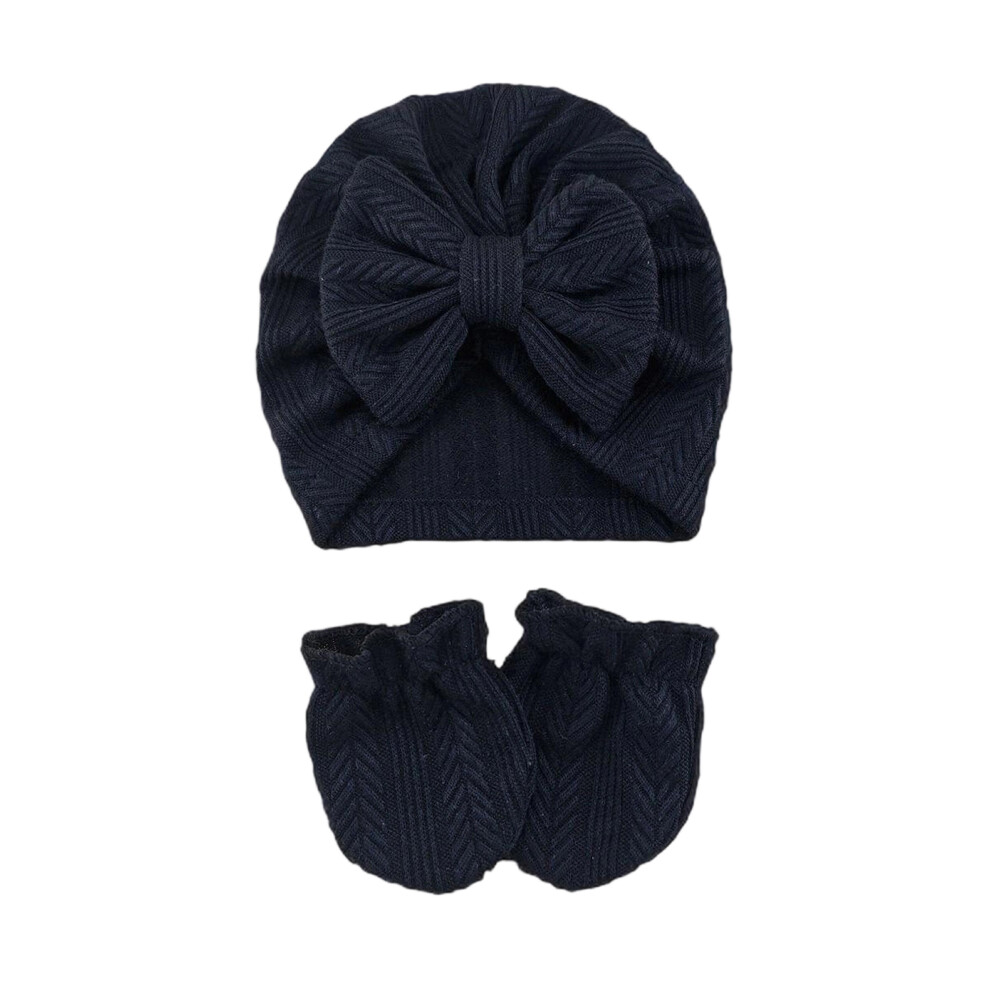 Black (Hat Gloves, ) Baby Girl Hat Set, Elegant Sweet Bow Soft Turban Hat With Socks/Headband/Gloves Newborn Present
