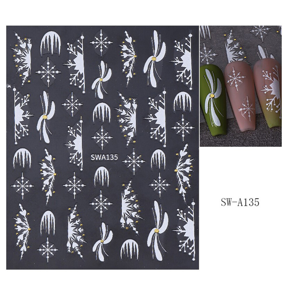 (10cmx8cm, B) Christmas Nail Stickers, Elegant Snowflake Manicure Stickers DIY Holiday Salon Supplies