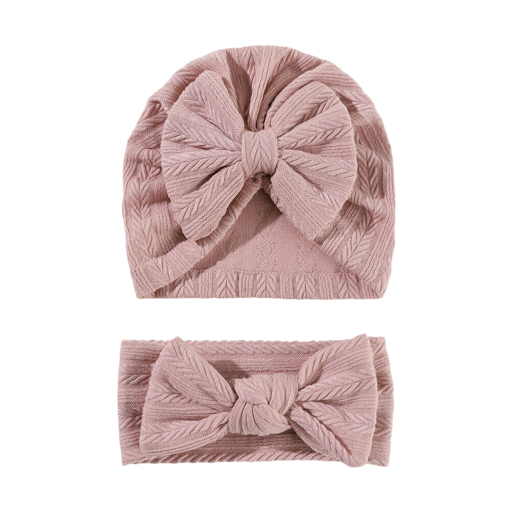 Pink (Hat Headband, ) Baby Girl Hat Set, Elegant Sweet Bow Soft Turban Hat With Socks/Headband/Gloves Newborn Present