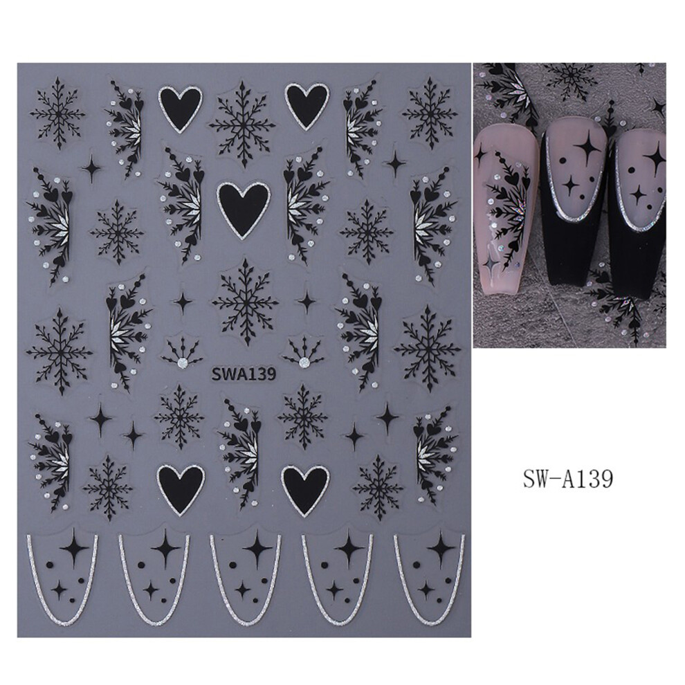 (10cmx8cm, C) Christmas Nail Stickers, Elegant Snowflake Manicure Stickers DIY Holiday Salon Supplies