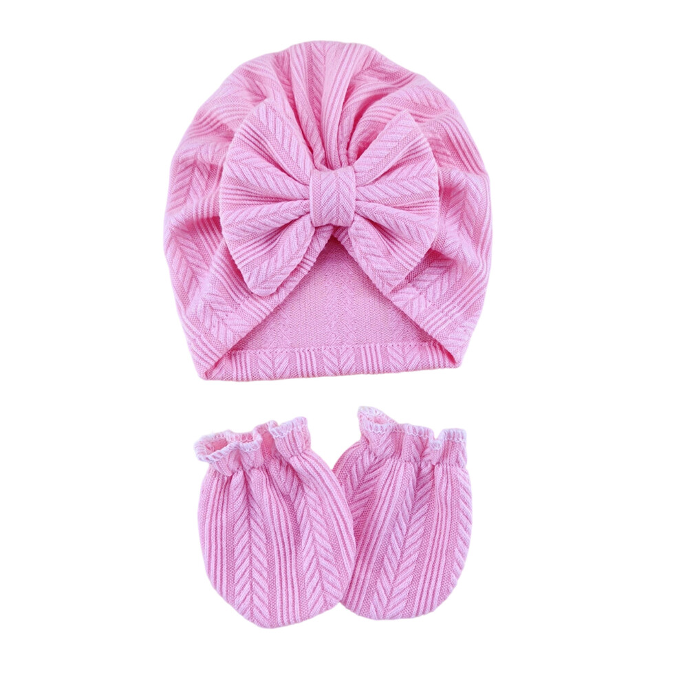 Pink (Hat Gloves, ) Baby Girl Hat Set, Elegant Sweet Bow Soft Turban Hat With Socks/Headband/Gloves Newborn Present