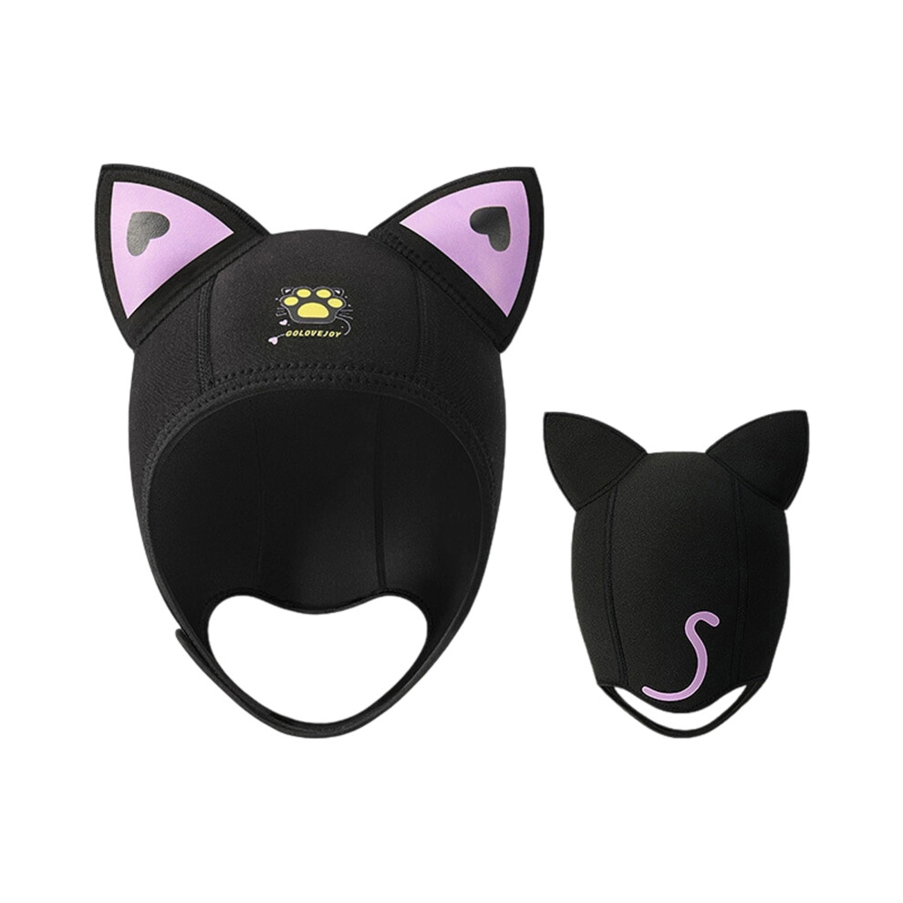 Purple (S, ) Cat Ear Outdoor Diving Cap Adjustable Thermal Insulated Swim Headgear Cute Waterproof Swim Hat For Snorkeling Beach