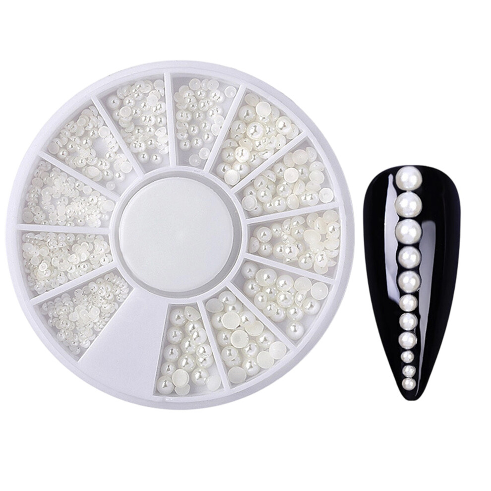 (10cmx10cm, White) Half Round Pearl Manicure Decorations White Beads Charms Nail Design Accessories for Salons Home Nail Drawing