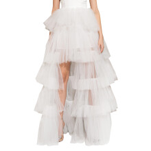 (One Size, White) Women's Long Skirt High Waist Layered Solid Color Tulle Cake Skirt for Wedding Party Club