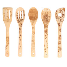 Gifts For Women Cute Tiger Spatula Kitchen Utensils Set Bamboo Burned Pattern Wooden Spoon Set Multi Purpose Non Slip High Strength Heat Resistant