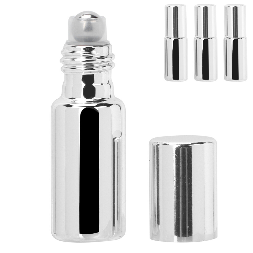 3pcs 5ml Silver Glass Perfume Roll On Bottles Set Portable Essential Oil Rollers
