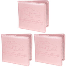 3Pcs Pink PU Car Insurance and Registration Slim Holder for Travel
