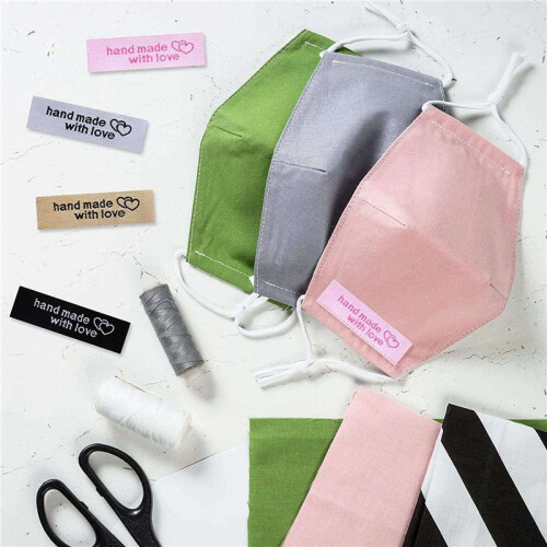 240 Pieces Personalized Sewing Labels Sew  Clothing Labels Handmade Interlocking Heart Pattern Label Tags 2