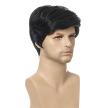 3X Fashion Wig Short Black Male Straight Synthetic Wig for Men Hair Fleeciness Realistic Natural Black Toupee Wigs